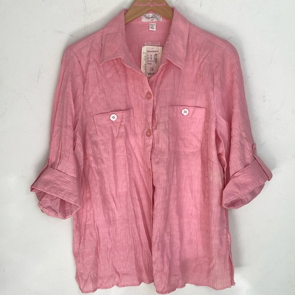 (BN38) Lot of 3 Dress barn button front roll tab 1/4 sleeves tops, NWT - Picture 2 of 12